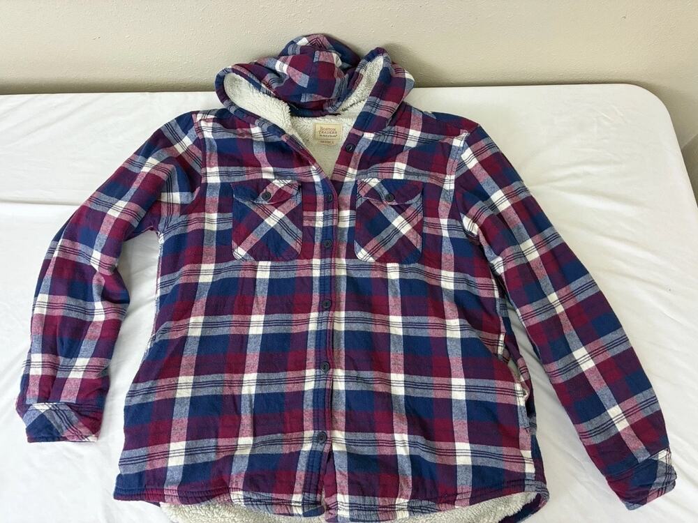 Boston Traders Women's Buffalo Sherpa L Lined Hooded Flannel Jacket Shacket